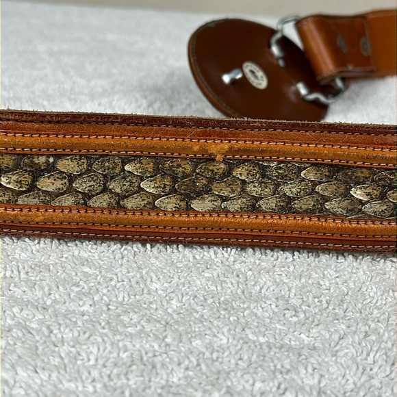 Leather Snake Skin Belt Size 34 Made in Mexico Rodeo Cowgirl Western - Picture 8 of 14